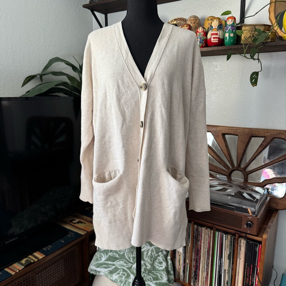 Madewell Cream Knit Mid-Length Duster Cardigan